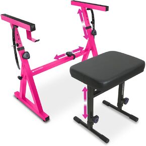 Liquid Stands Pink Piano Keyboard Stand and Bench Set - Portable Heavy Duty Digital Piano Stand for 54-88 Key Electric Pianos & Adjustable Piano Bench, Chair,Stool Sturdy Keyboard Music Stand and Seat