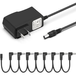 Guitar Pedal Power Supply Adapter 9V DC 1A, Compatible for Guitar Pedal Bass Effect Pedal Board (Tip Negative), 8 Way Daisy Chain Cables