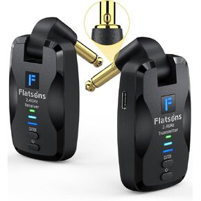 FW2D Wireless Guitar System with Exclusive Silent Jack, 2.4GHz 6 Channels Wireless Audio Transmitter Receiver Rechargeable Type-C for Guitar, Bass, Ukulele, etc.