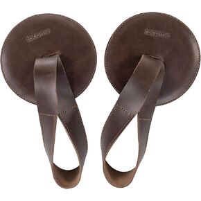 Set of 2 Army Cymbal Pads with Straps for Hands, Circular Cushions for Band Instrument, Full Grain Leather, Handmade, Bourbon Brown