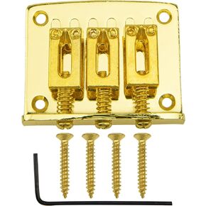 1Pcs Yootones 3 String Fixed Guitar Bridge Replacement Part with 4 Screws & Wrench Compatible with Cigarbox Electric Guitar (Black)