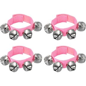 YOKIVE 4 Pack Wrist Bells, Jingle Bells Ankle Bell Percussion Instruments Musical Class Christmas Hand Bells with 4 Bells for Home Party, Pink