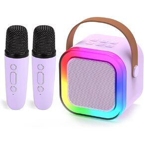 Fede Karaoke Machine for Kids Adults, Mini Karaoke Machine with 2 Wireless Microphones, Portable Bluetooth Speaker with Voice Changing Effects & LED Lights, Best Gifts Toys for Girls and Boys Purple