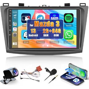 8 Core 4+64GB for for Mazda 3 2010-2013 Android 13 Car Stereo Wireless Apple Carplay, 9 Inch IPS Touch Screen Android Auto Car Radio GPS Navigation WiFi AHD Backup Camera Bluetooth DSP FM RDS