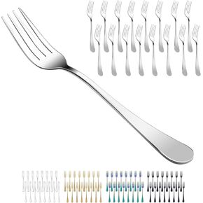 12 Piece Dinner Forks, 8 Inch, Top Food Grade Extra-Fine Stainless Steel Silverware Forks，Silverware Set, Dishwasher Safe （Black)