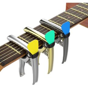 4 in1 Guitar Capo,Multifunctional Capo for Acoustic Guitar & Electric Guitars with Picks Holder & String Cutting/Quick Tuning/Starting Nails Function Guitar Accessories (Silver)