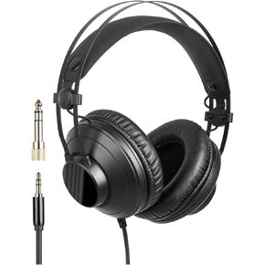 SATONE Over Ear Headphones Wired Studio Monitor,Noise Cancelling DJ Stereo Podcast Headphone with Double 50mm Drivers,3.5mm Or 6.35mm Jack for AMP PC Recording Keyboard Guitar Bass Laptop-Black