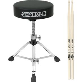 Drum Throne Height Adjustable Drum Stool Padded Seat Double Braced Anti-Slip Feet Swivel Drum Chair with 5A Drumsticks