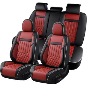KEYOOG 5-Seater Waterproof and Breathable Nappa Leather Car Seat Covers Full Set, Fit for Front and Rear Seats of Cars, Compatible with Airbags, Car Seat Protector Covers for Most Cars - Wine red