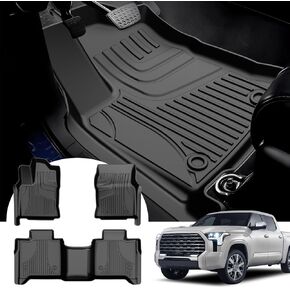 AOMSAZTO Automotive Floor Mats for Toyota Tundra 2022 2023 2024 Crew Max Cab: Heavy Duty TPE All Weather Car Floor Mats - 1st & 2nd Row Full Set Rubber Floor Liners - Anti Skid Car Mats