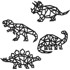 PEUTIER Dinosaur Wall Decor, 4pcs Room Wall Decor Wooden Decoration Wall Art Decor for Boys Girls Bedroom Nursery Room Living Room (Wooden Color)