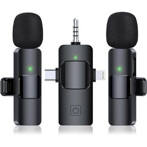 3 in 1 Wireless Lavalier Microphone for iPhone, Android & Camera, USB-C Microphone, Mini Microphone with Noise Reduction for YouTube, Live Stream, TikTok, Vlogs, Video Recording
