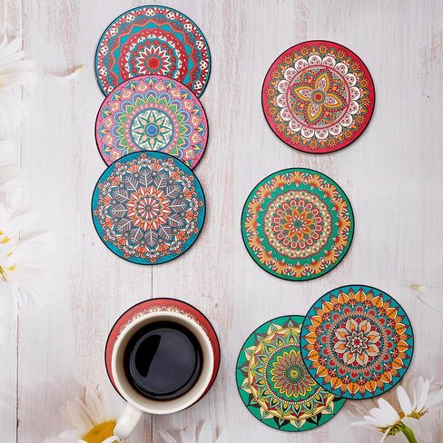 Ceramic Absorbent Coaster Set of 6 Mid Century Coasters for Drinks Modern Round Colorful Table Coasters with Holder Cool Coaster Funky Beach Coasters Cute Stone Cup Coasters in Kuwait