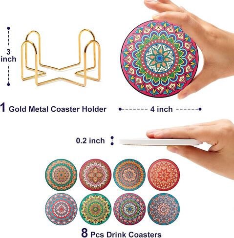 Ceramic Absorbent Coaster Set of 6 Mid Century Coasters for Drinks Modern Round Colorful Table Coasters with Holder Cool Coaster Funky Beach Coasters Cute Stone Cup Coasters in Kuwait