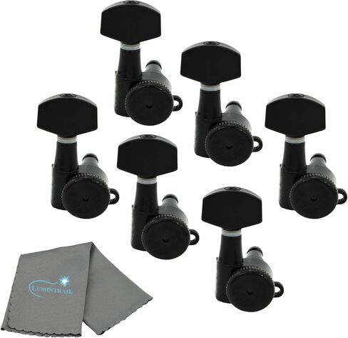 Hipshot Grip-Lock Vintage 6 موالفات قفل سوداء مضمنة موالفات جيتار كهربائي من الجانب الأحمر 8.5 مم ولوحة تركيب عالمية، أسود، مع قماش تلميع Lumintrail in Kuwait