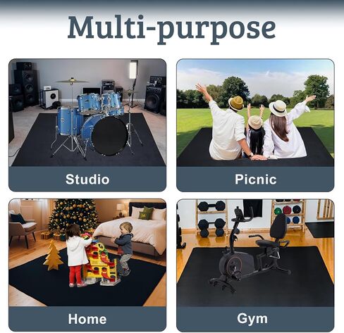 Drum Rug, Drum Mat with Non-Slip Grip Bottom(4x5.3Ft), Drum Carpet for Noise Reduction, Drum Pad for Jazz Drum & Electric Drum Set, Ideal Gift for Drummers, Drum Accessories, 47 x 63in, Black in Kuwait