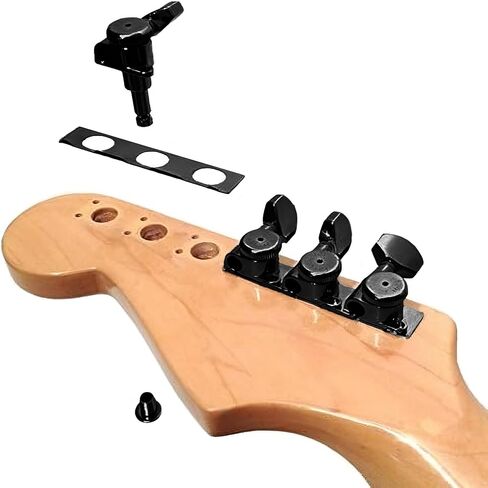 Hipshot Grip-Lock Vintage 6 موالفات قفل سوداء مضمنة موالفات جيتار كهربائي من الجانب الأحمر 8.5 مم ولوحة تركيب عالمية، أسود، مع قماش تلميع Lumintrail in Kuwait