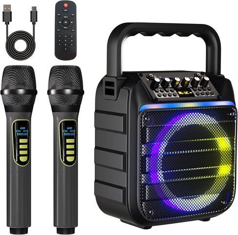 Adults Karaoke Machine with 2 Wireless Microphones, Portable Bluetooth Speaker with Bass/Treble Adjustment, PA System with Remote Control, LED Lights,Supports TF Card/USB, AUX in, FM, REC for Party in Saudi Arabia