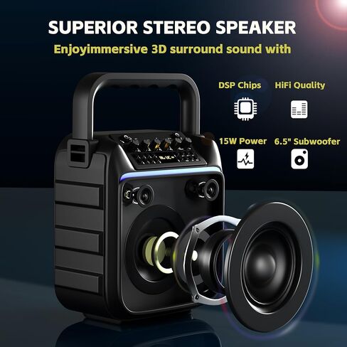 Adults Karaoke Machine with 2 Wireless Microphones, Portable Bluetooth Speaker with Bass/Treble Adjustment, PA System with Remote Control, LED Lights,Supports TF Card/USB, AUX in, FM, REC for Party in Saudi Arabia