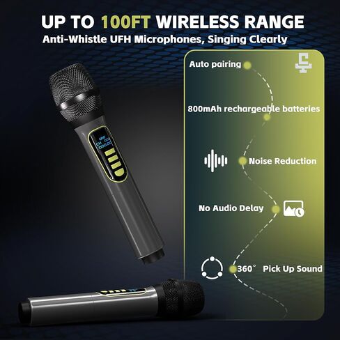 Adults Karaoke Machine with 2 Wireless Microphones, Portable Bluetooth Speaker with Bass/Treble Adjustment, PA System with Remote Control, LED Lights,Supports TF Card/USB, AUX in, FM, REC for Party in Saudi Arabia