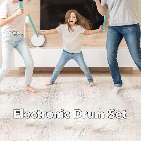 Electric Air Drum Set, Virtual Electronic Drum Set Authentic Experience Virtual Reality Somatosensory Air Drum Sticks with Colorful Lighting Effects, Audio Converter & Cable in Saudi Arabia