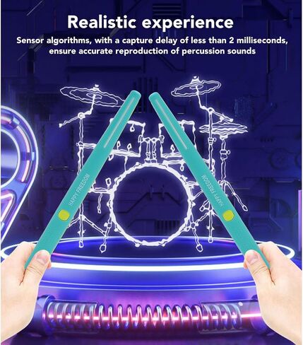 Electric Air Drum Set, Virtual Electronic Drum Set Authentic Experience Virtual Reality Somatosensory Air Drum Sticks with Colorful Lighting Effects, Audio Converter & Cable in Saudi Arabia