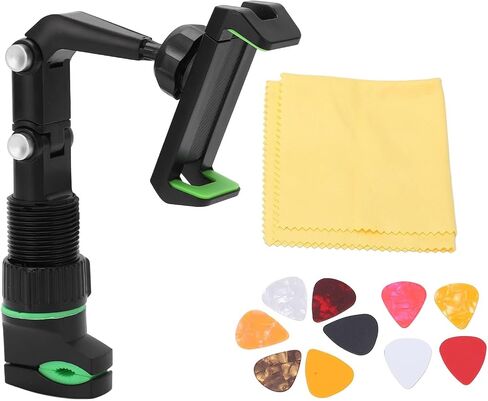 Smartphone Guitar Capo, Guitar Head Phone Holder Mount Bass Headstock Neck Clamp for Teaching Video Recording with Wiping Cloth & 10Pcs Picks, Guitar Accessories Bass Guitar Gifts in Saudi Arabia
