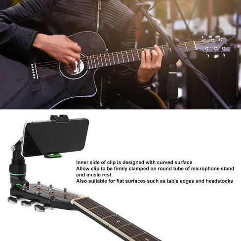 Smartphone Guitar Capo, Guitar Head Phone Holder Mount Bass Headstock Neck Clamp for Teaching Video Recording with Wiping Cloth & 10Pcs Picks, Guitar Accessories Bass Guitar Gifts in Saudi Arabia