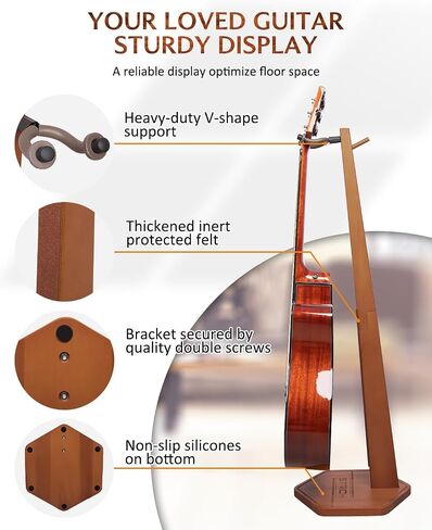 STRICH Acoustic Guitar Stand, HardWood 35.4" Height Floor Guitar Dispaly, Walnut Guitars Holder with Hanger for Home, Studio (FH1, Guitar Display) in Kuwait