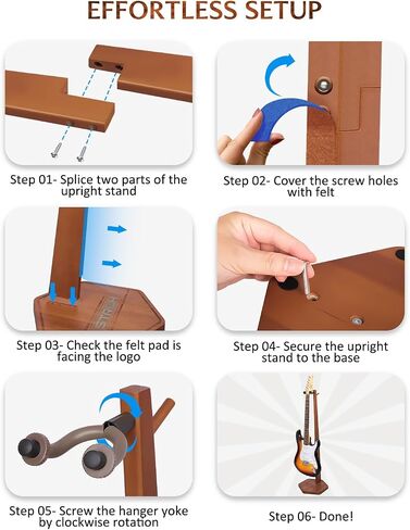 STRICH Acoustic Guitar Stand, HardWood 35.4" Height Floor Guitar Dispaly, Walnut Guitars Holder with Hanger for Home, Studio (FH1, Guitar Display) in Kuwait
