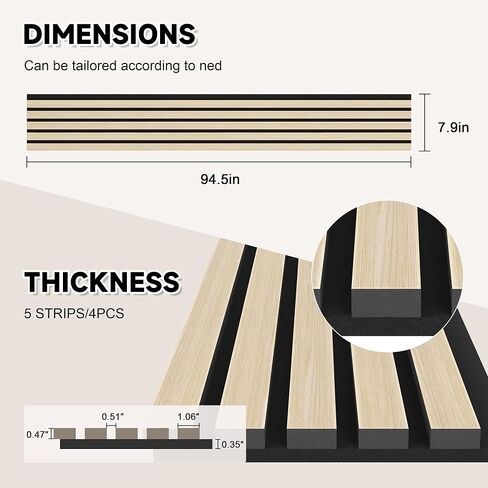 4 Pack Wood Slat Wall Wood Paneling,95 x 8 in Soundpoof Wooden Engineered Wood Slat Wall Panels,Stylish Acoustic Wall Panels for Interior Wall Decor with Felt Backing,Oak in Saudi Arabia