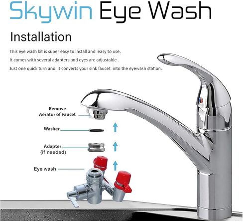 Skywin Eye Wash Kit - Black Eye Wash Units, Faucet Mounted Emergency Eye Wash Station Sink Attachment - Continuous Flow Eyewash Station with Common Sink Adapters and Inspection Tags in Saudi Arabia