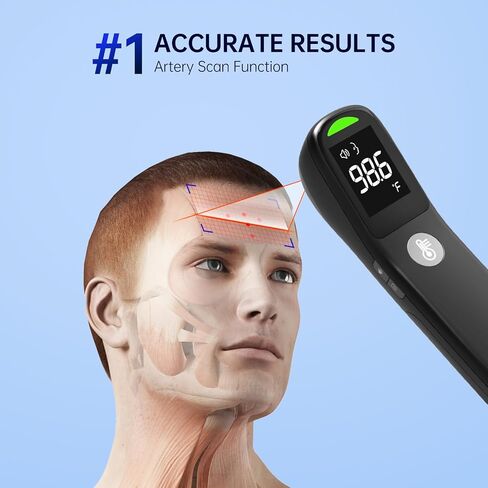No-Touch Forehead Thermometer, 1s Accurate Reading and 3-Color Indicator, 2-in-1 Infrared Thermometer for Adults and Kids with Fever Alarm and Blue-ray Indication, White in Saudi Arabia
