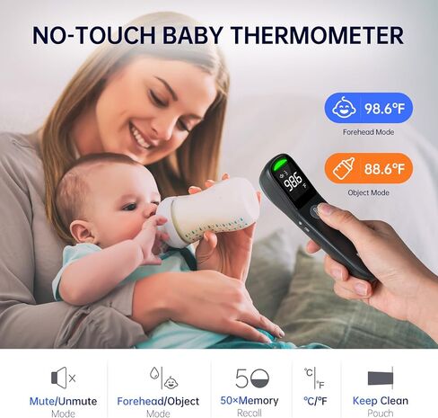 No-Touch Forehead Thermometer, 1s Accurate Reading and 3-Color Indicator, 2-in-1 Infrared Thermometer for Adults and Kids with Fever Alarm and Blue-ray Indication, White in Saudi Arabia