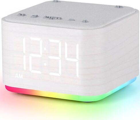 Sound Machine Alarm Clock for Bedroom: 5W Stereo Bluetooth Speaker - 25 Soothing Sounds - 8 Alarm Sounds - 8 Night Light - Noise Machine for Sleeping - Wood in Saudi Arabia