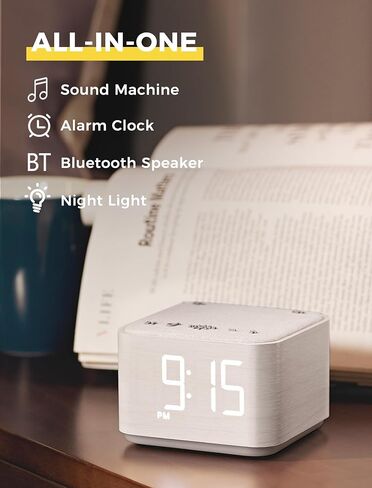 Sound Machine Alarm Clock for Bedroom: 5W Stereo Bluetooth Speaker - 25 Soothing Sounds - 8 Alarm Sounds - 8 Night Light - Noise Machine for Sleeping - Wood in Saudi Arabia