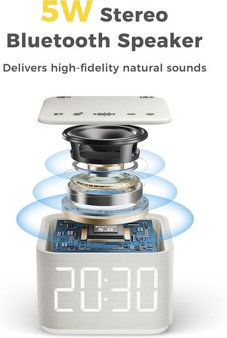 Sound Machine Alarm Clock for Bedroom: 5W Stereo Bluetooth Speaker - 25 Soothing Sounds - 8 Alarm Sounds - 8 Night Light - Noise Machine for Sleeping - Wood in Saudi Arabia