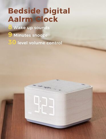 Sound Machine Alarm Clock for Bedroom: 5W Stereo Bluetooth Speaker - 25 Soothing Sounds - 8 Alarm Sounds - 8 Night Light - Noise Machine for Sleeping - Wood in Saudi Arabia