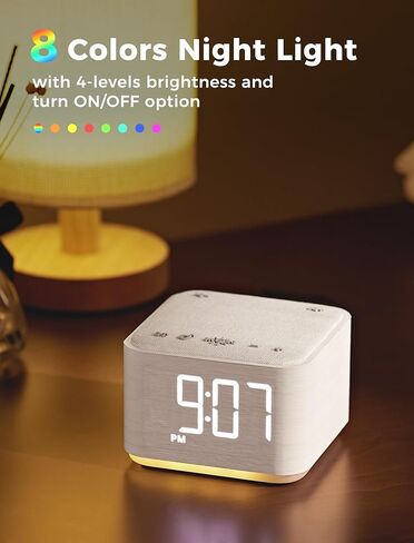 Sound Machine Alarm Clock for Bedroom: 5W Stereo Bluetooth Speaker - 25 Soothing Sounds - 8 Alarm Sounds - 8 Night Light - Noise Machine for Sleeping - Wood in Saudi Arabia