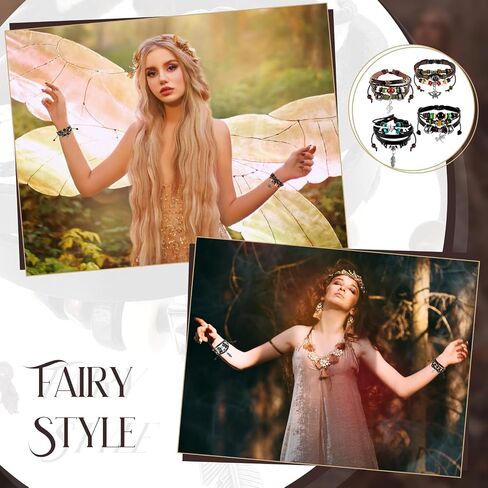 4 قطع أساور الجرونج الجنية إكسسوارات Fairycore أساور جلدية جمالية متعددة الطبقات أساور مطرزة يدويًا مجوهرات بوهيمية للنساء in Saudi Arabia