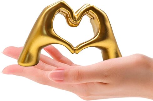 2 Pack Gold Heart Hands Sculpture Decor, Resin Golden Modern Abstract Love Finger Statue, Gold Hand Model Decoration for Home Living Room Bedroom BookShelf Shelves Wedding Office Desk Table in Saudi Arabia