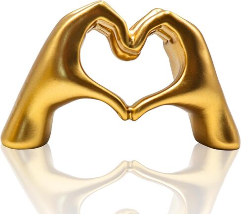 2 Pack Gold Heart Hands Sculpture Decor, Resin Golden Modern Abstract Love Finger Statue, Gold Hand Model Decoration for Home Living Room Bedroom BookShelf Shelves Wedding Office Desk Table in Saudi Arabia
