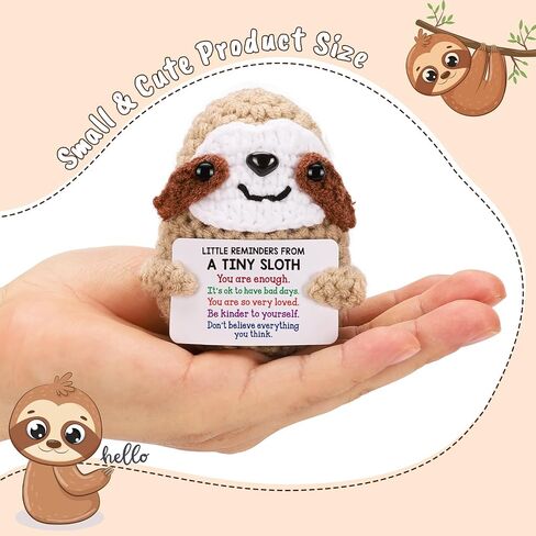 MBL Crochet Sloth Positive Gifts - Handmade Emotional Uplifting Support Cheer Up Knitted Sloth for Women Men Birthday Christmas Graduation Stocking Stuffers White Elephant, Small Pickle Potato Sloth in Saudi Arabia