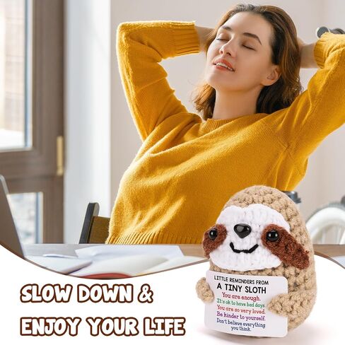 MBL Crochet Sloth Positive Gifts - Handmade Emotional Uplifting Support Cheer Up Knitted Sloth for Women Men Birthday Christmas Graduation Stocking Stuffers White Elephant, Small Pickle Potato Sloth in Saudi Arabia