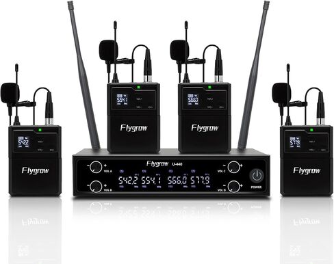 نظام ميكروفونات لاسلكية بـ 4 قنوات مع جهاز إرسال Bodypack، ميكروفونات Lavalier Lapel، ترددات قابلة للتعديل 4x34، نطاق 275 قدمًا للكاريوكي، والغناء، والكنيسة، والحفلات، وتسجيل خلاط مكبر الصوت PA in Kuwait
