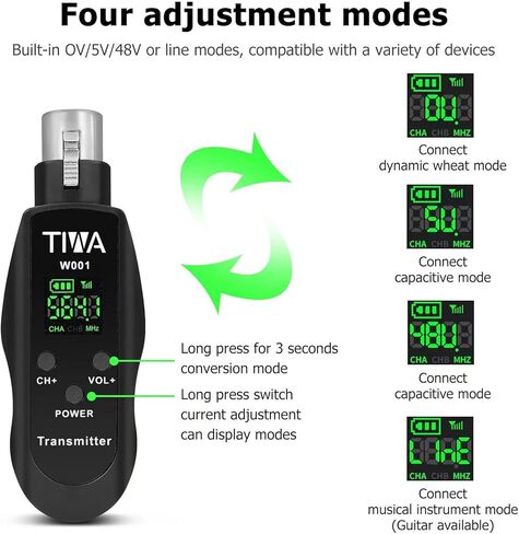 TIWA UHF Wireless XLR Transmitter and Receiver with 48V Power Supply,Rechargeable Mic Adapter 16 Channels 196ft Range for Dynamic/Condenser Mics,Audio Mixer,Electric Guitar Bass，PA System in Saudi Arabia