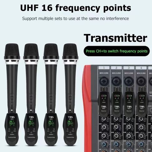 TIWA UHF Wireless XLR Transmitter and Receiver with 48V Power Supply,Rechargeable Mic Adapter 16 Channels 196ft Range for Dynamic/Condenser Mics,Audio Mixer,Electric Guitar Bass，PA System in Saudi Arabia