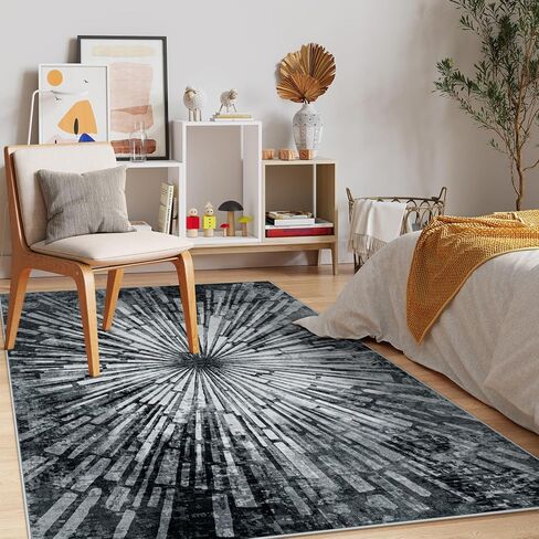 Lahome Modern Black Rugs for Living Room - Washable 5x7 Area Rugs Ultra-Thin Soft Bedroom Rug,Non-Slip Abstract Splash Indoor Floor Carpet Low-Pile for Dining Room Entryway Kitchen Art Decor in Kuwait