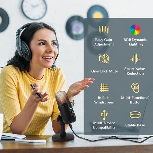 ميكروفون USB مكثف مع ضوء RGB، تشغيل التوصيل، للألعاب، البث، البث، التويتش، اليوتيوب، Discord، التسجيل لهاتف PC Mac in Kuwait