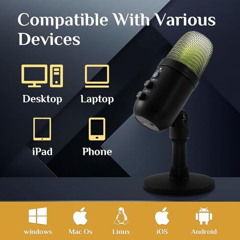 ميكروفون USB مكثف مع ضوء RGB، تشغيل التوصيل، للألعاب، البث، البث، التويتش، اليوتيوب، Discord، التسجيل لهاتف PC Mac in Kuwait